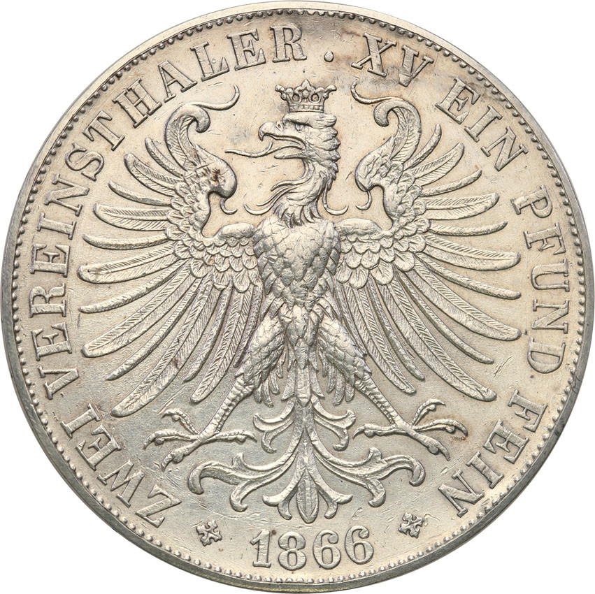 Niemcy. Dwutalar (2 talary) 1866, Frankfurt